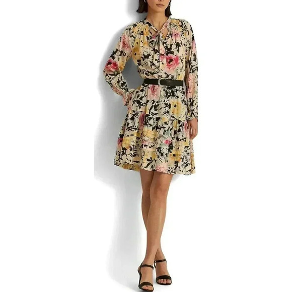 Lauren Ralph Lauren Black Label Women 16W Floral Dress Long sleeve elastic cuffs